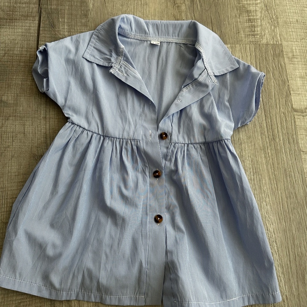 Brand new Blue white  Button-Up Dress baby girl 12-18months short sleeve